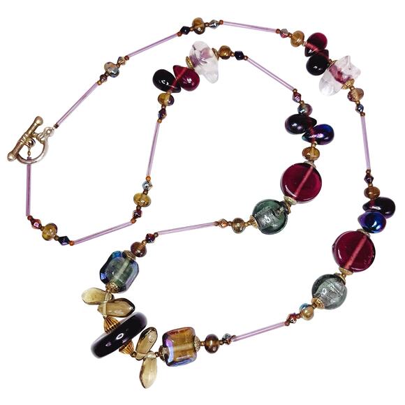 VTG Iridescent Glass Bead Necklace Cube Round Geometric Shapes Unique Statement - Picture 4 of 11